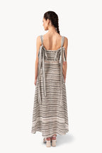 Abito in cotone jacquard con inserto in pizzo