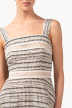 Abito in cotone jacquard con inserto in pizzo