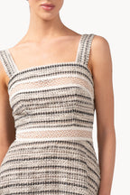Abito in cotone jacquard con inserto in pizzo