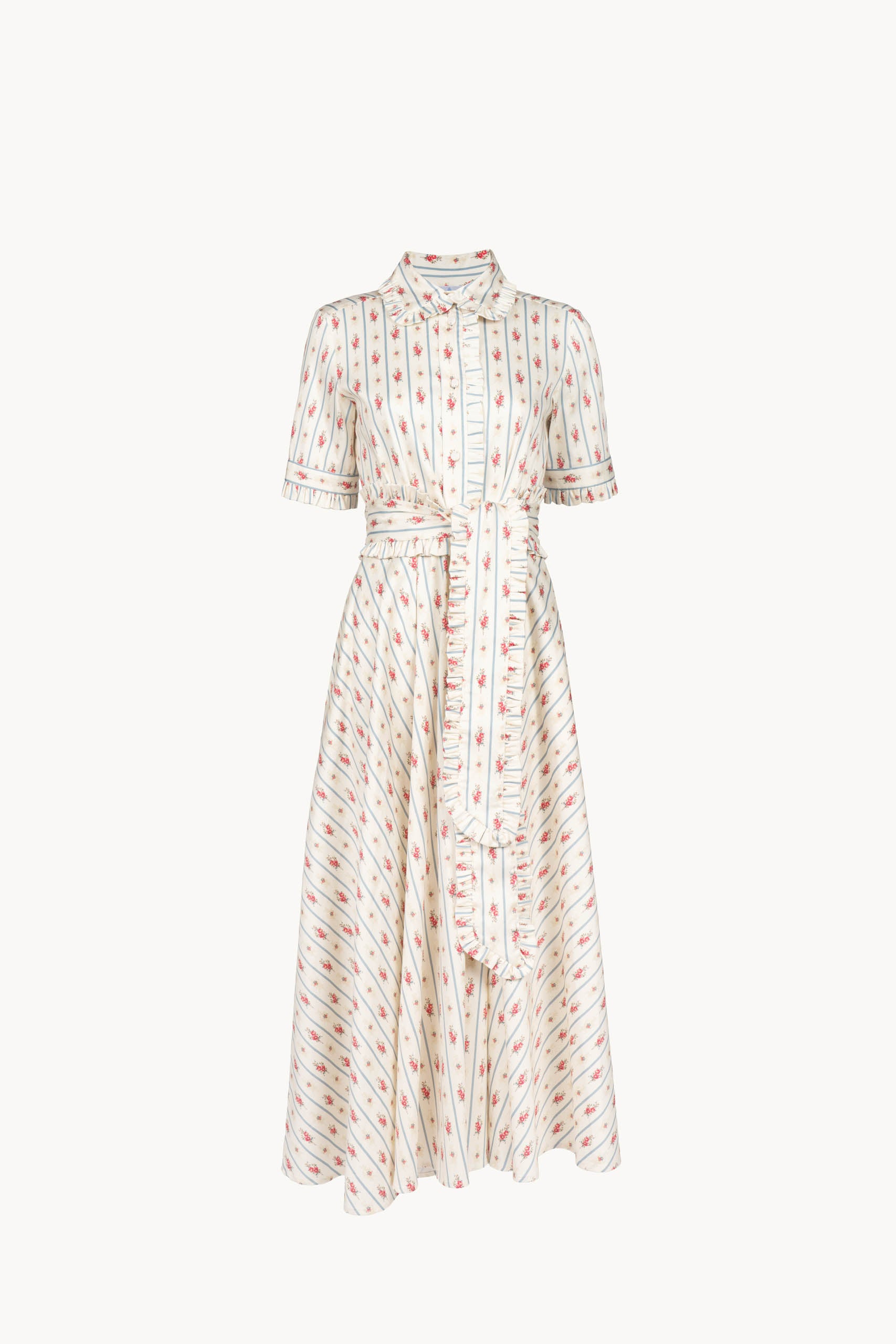 Camicia a maniche corte in cotone elasticizzato floreale e a righe