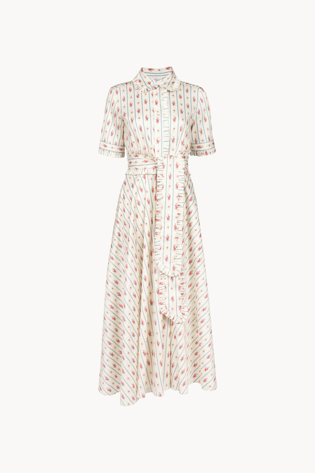 Camicia a maniche corte in cotone elasticizzato floreale e a righe