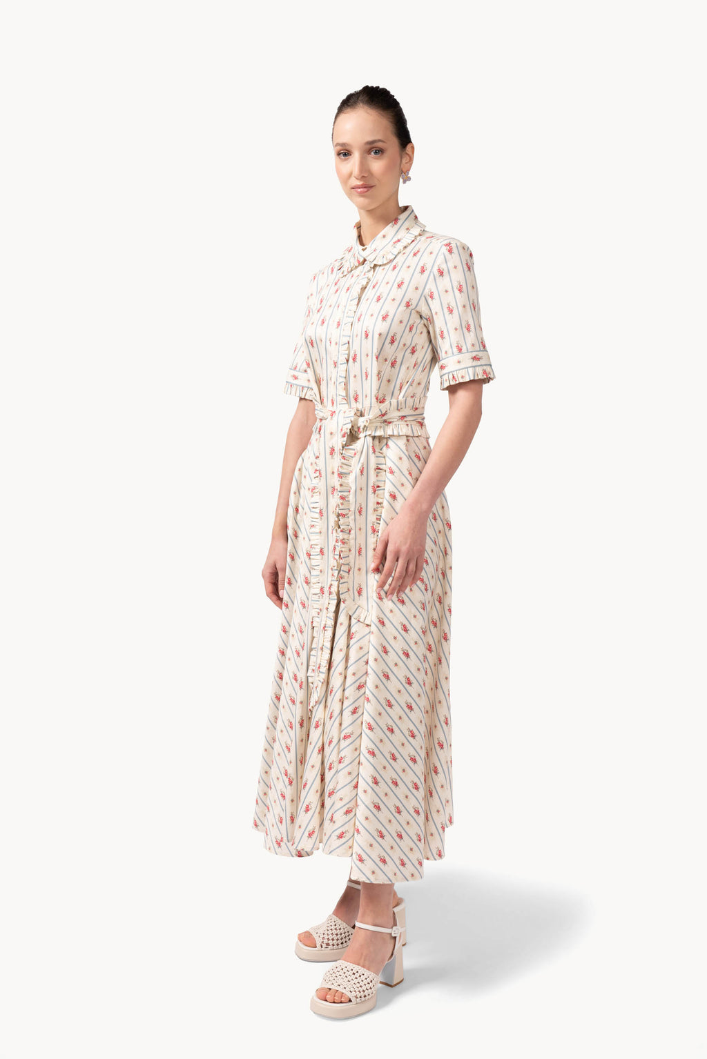 Camicia a maniche corte in cotone elasticizzato floreale e a righe