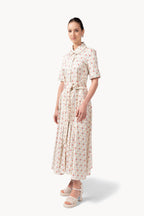 Camicia a maniche corte in cotone elasticizzato floreale e a righe