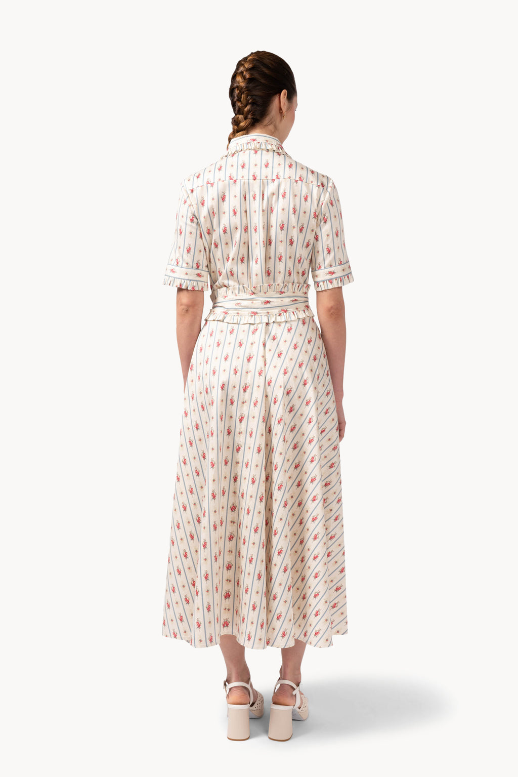 Camicia a maniche corte in cotone elasticizzato floreale e a righe