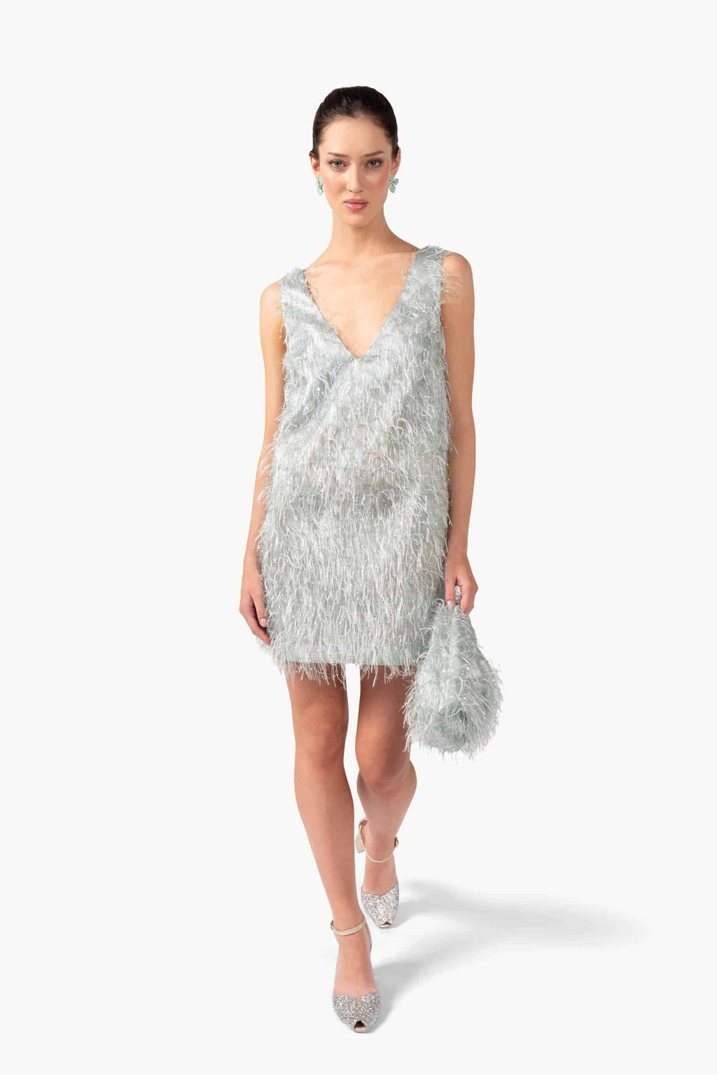 Abito in organza lurex con frange