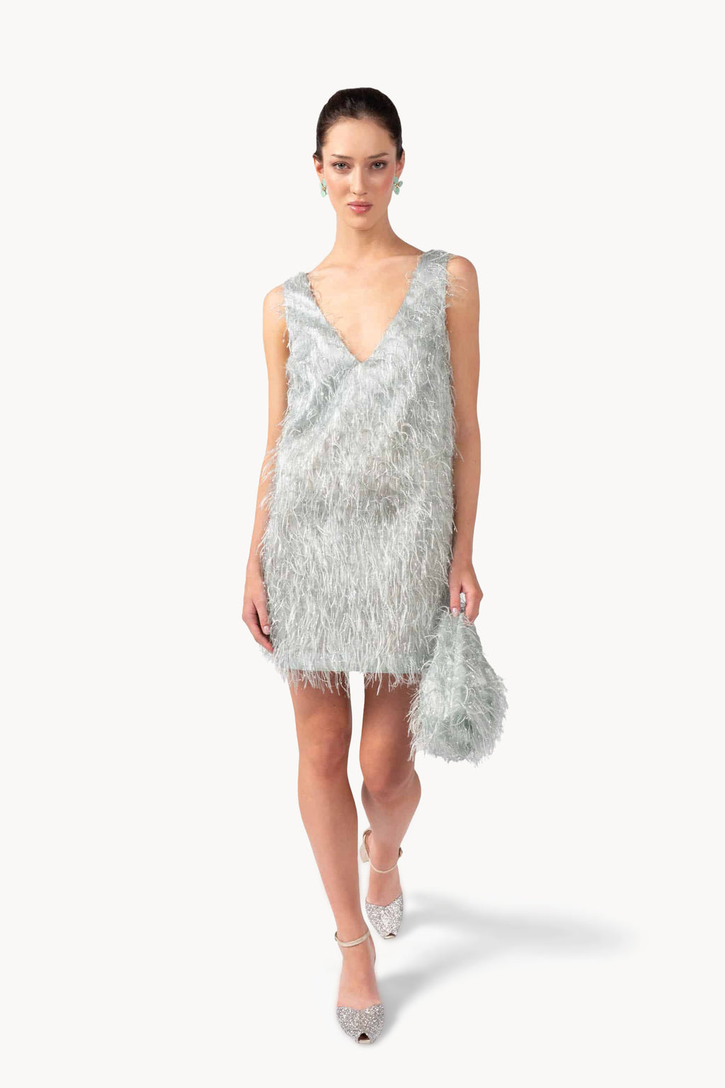 Abito in organza lurex con frange