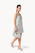 Abito in organza lurex con frange