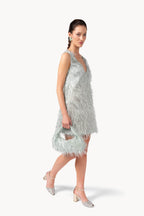 Abito in organza lurex con frange