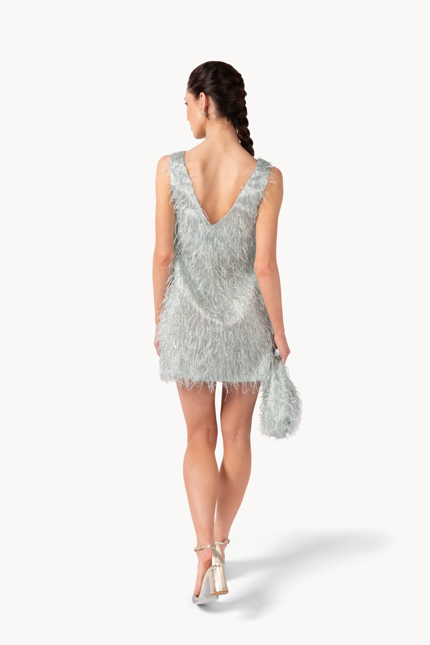 Abito in organza lurex con frange