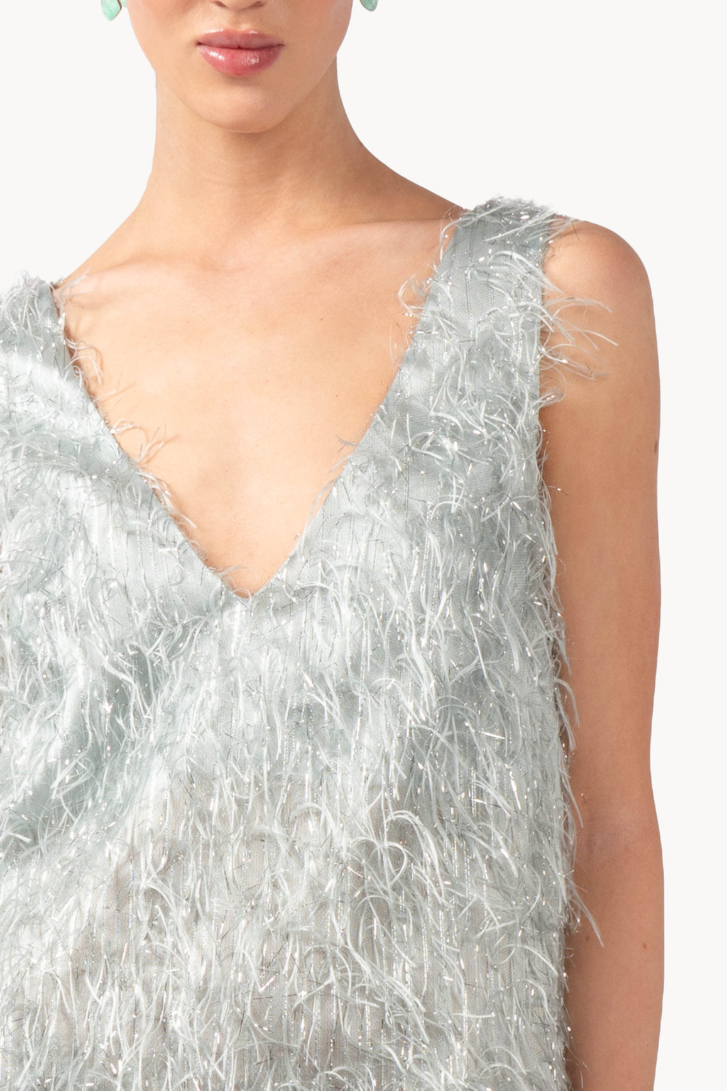 Abito in organza lurex con frange