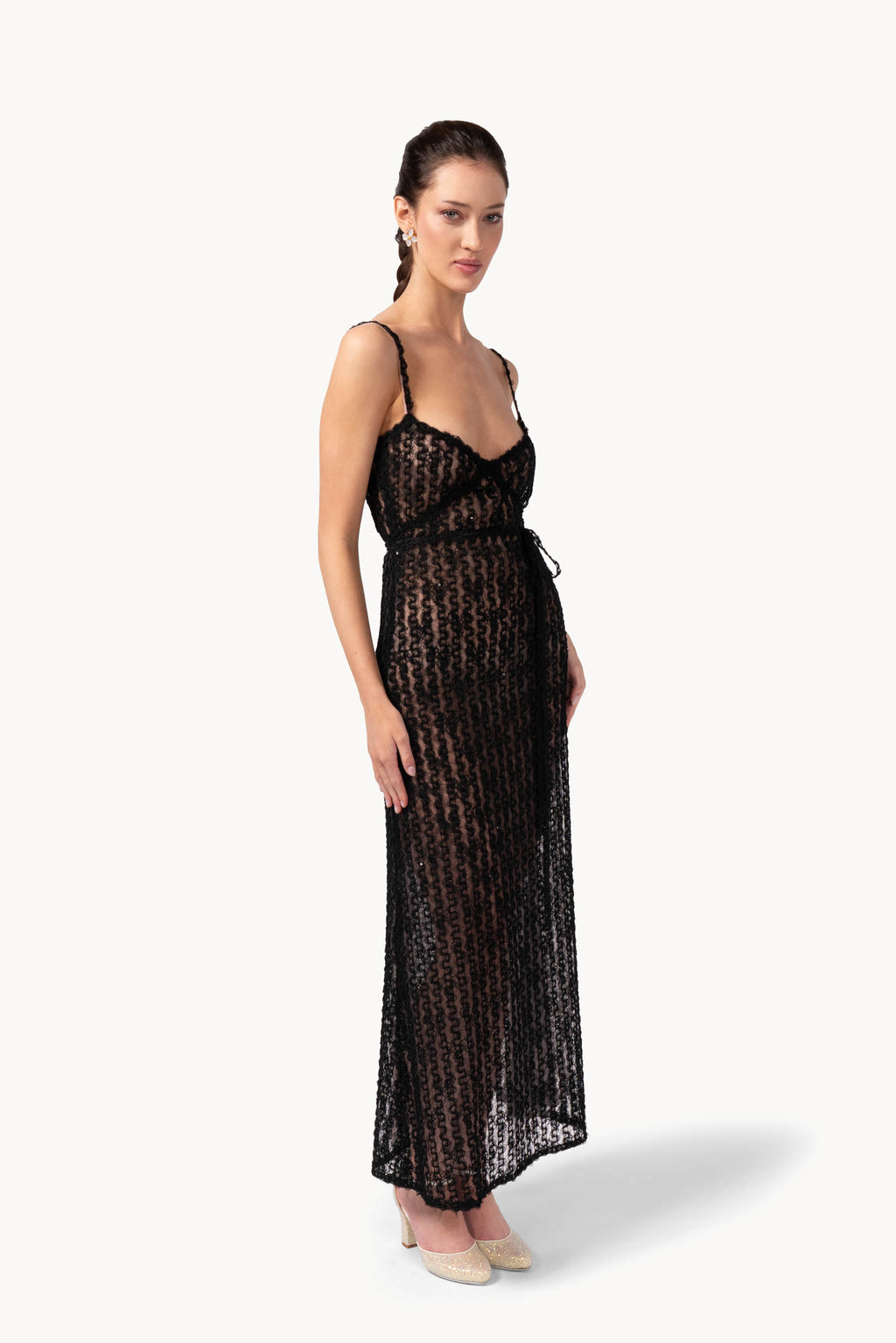 Abito sottoveste in organza e tulle ricamato con paillettes