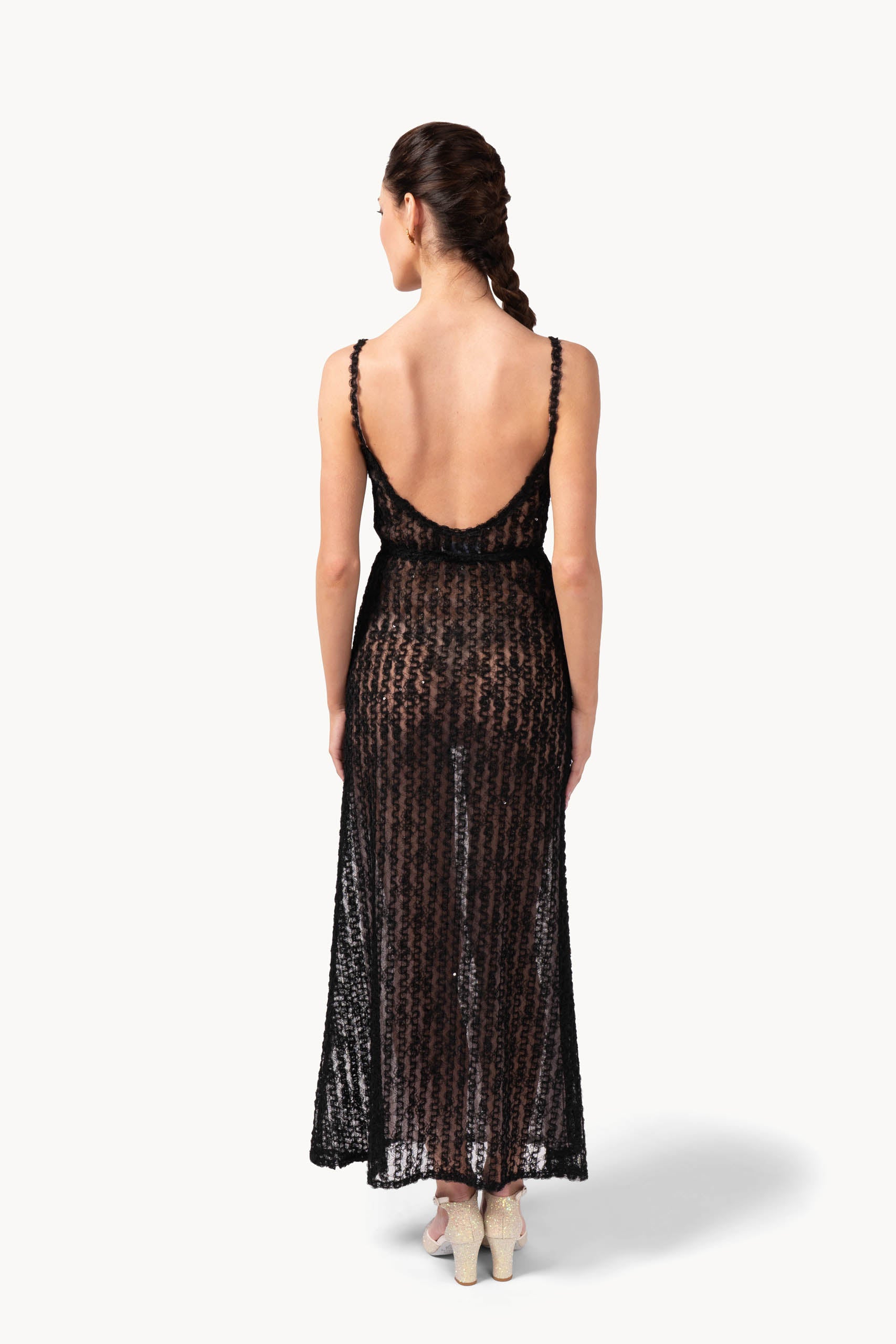 Abito sottoveste in organza e tulle ricamato con paillettes
