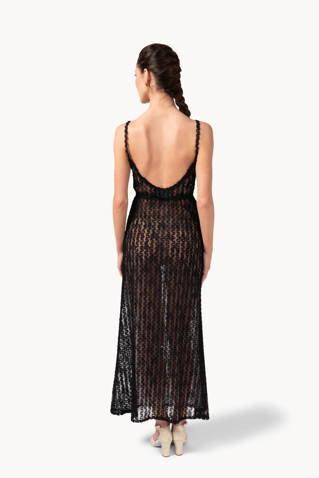 Abito sottoveste in organza e tulle ricamato con paillettes
