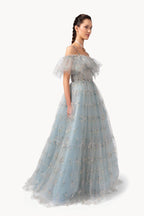 Abito in tulle ricamato floreale