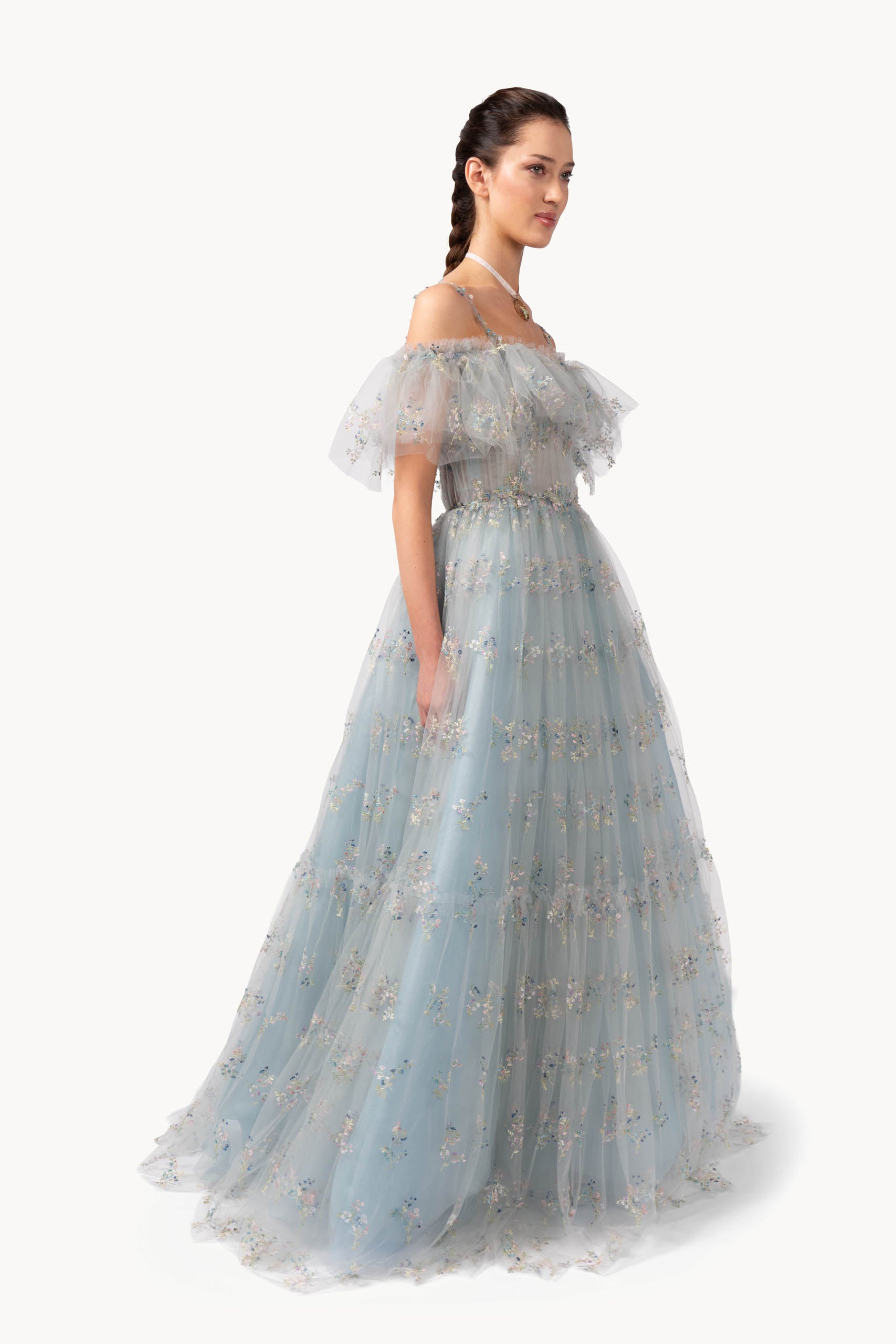 Abito in tulle ricamato floreale
