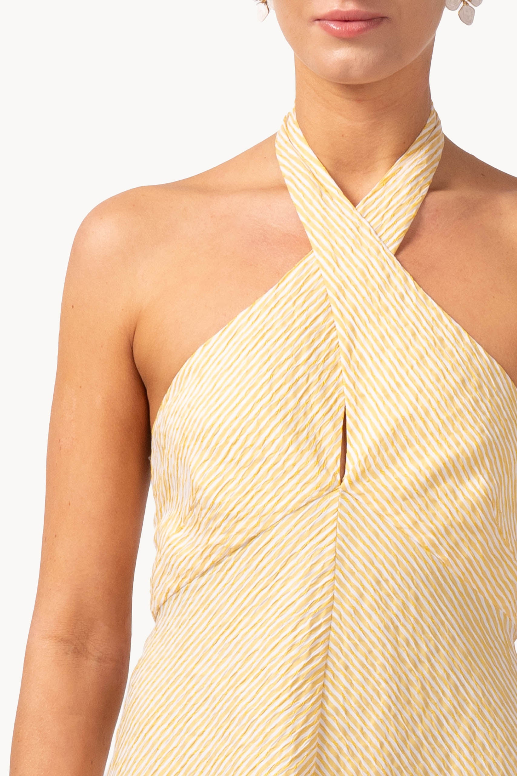 Abito avvolgente a righe gialle in cotone elasticizzato