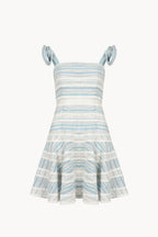 Abito corto a righe in cotone jacquard e pizzo