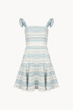 Abito corto a righe in cotone jacquard e pizzo