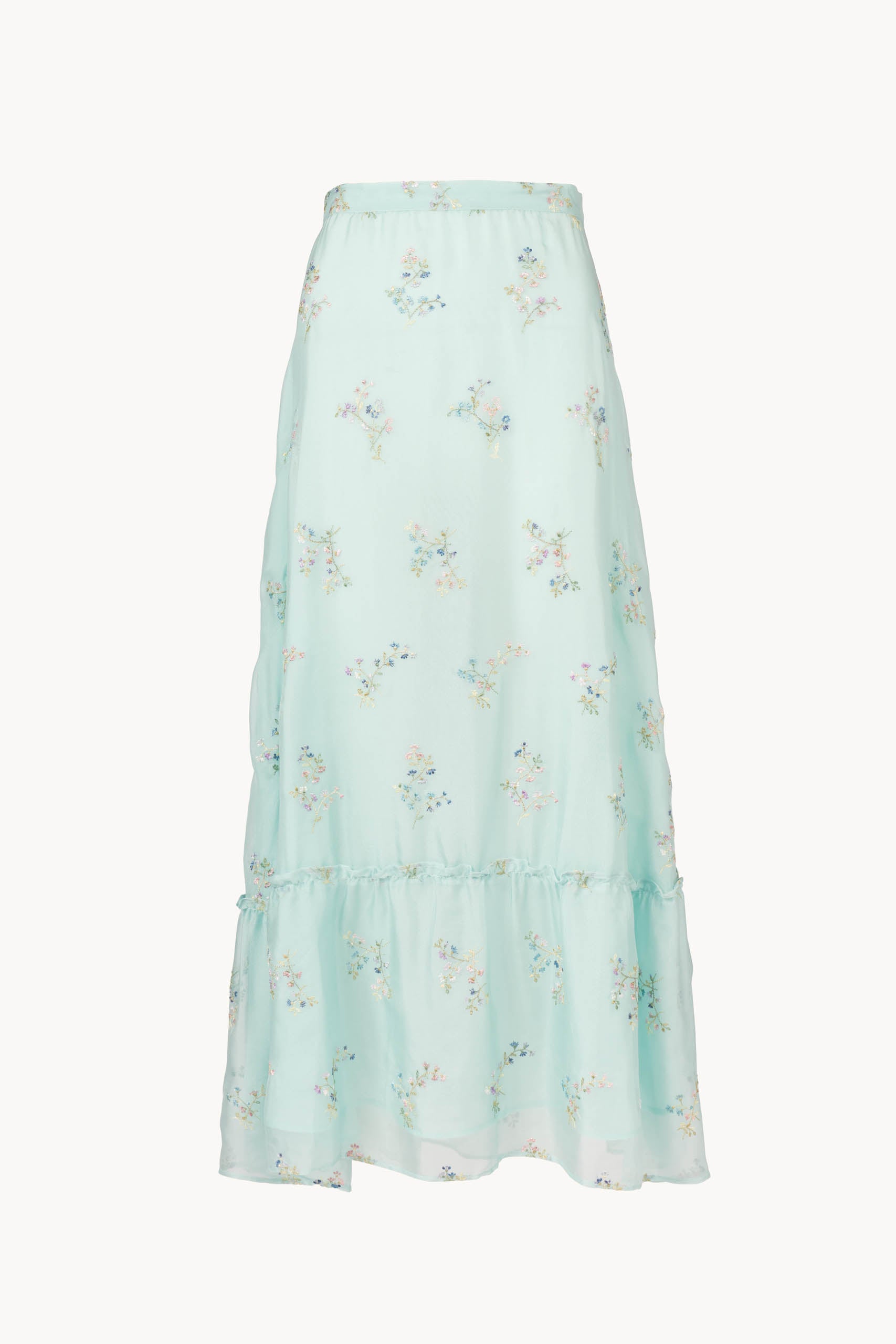 Embroidered Chiffon Ruffle-Hem Skirt