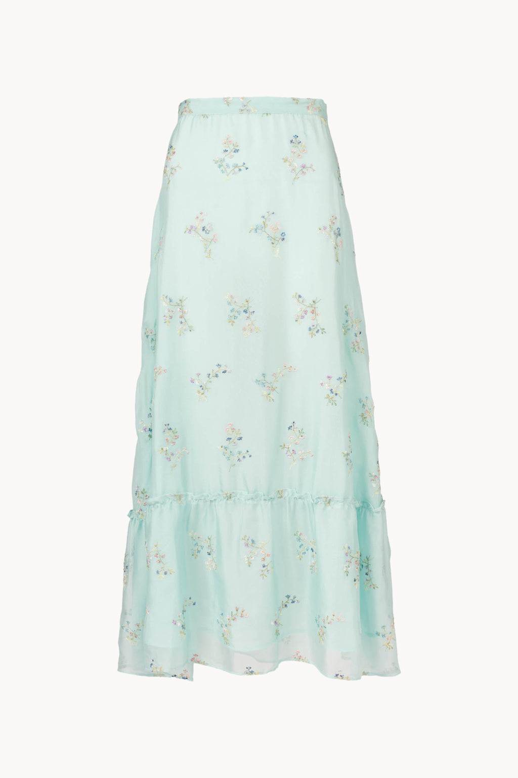 Gonna in chiffon ricamata con orlo a volant