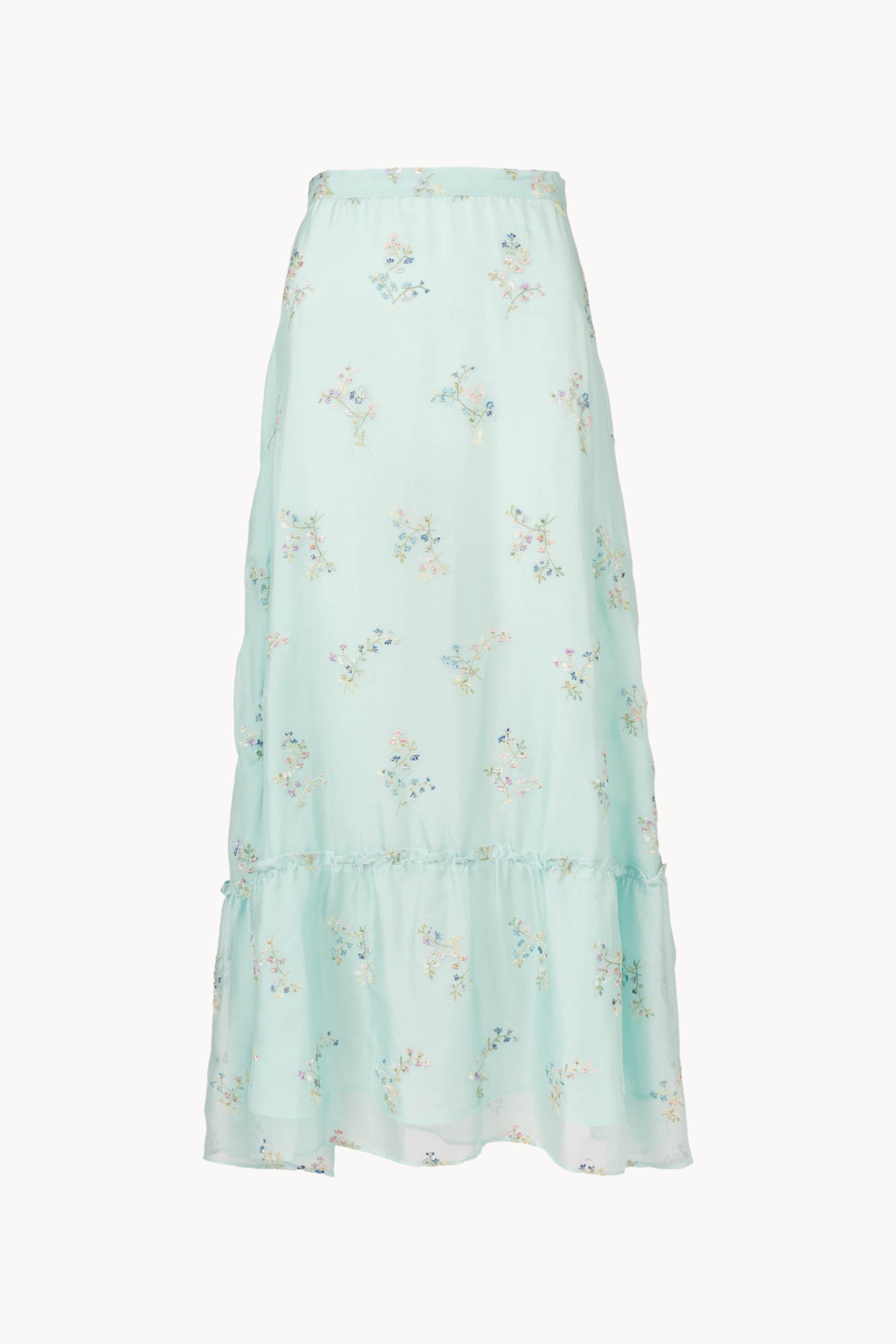 Embroidered Chiffon Ruffle-Hem Skirt