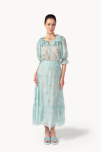 Gonna in chiffon ricamata con orlo a volant