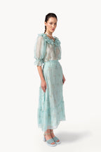 Gonna in chiffon ricamata con orlo a volant
