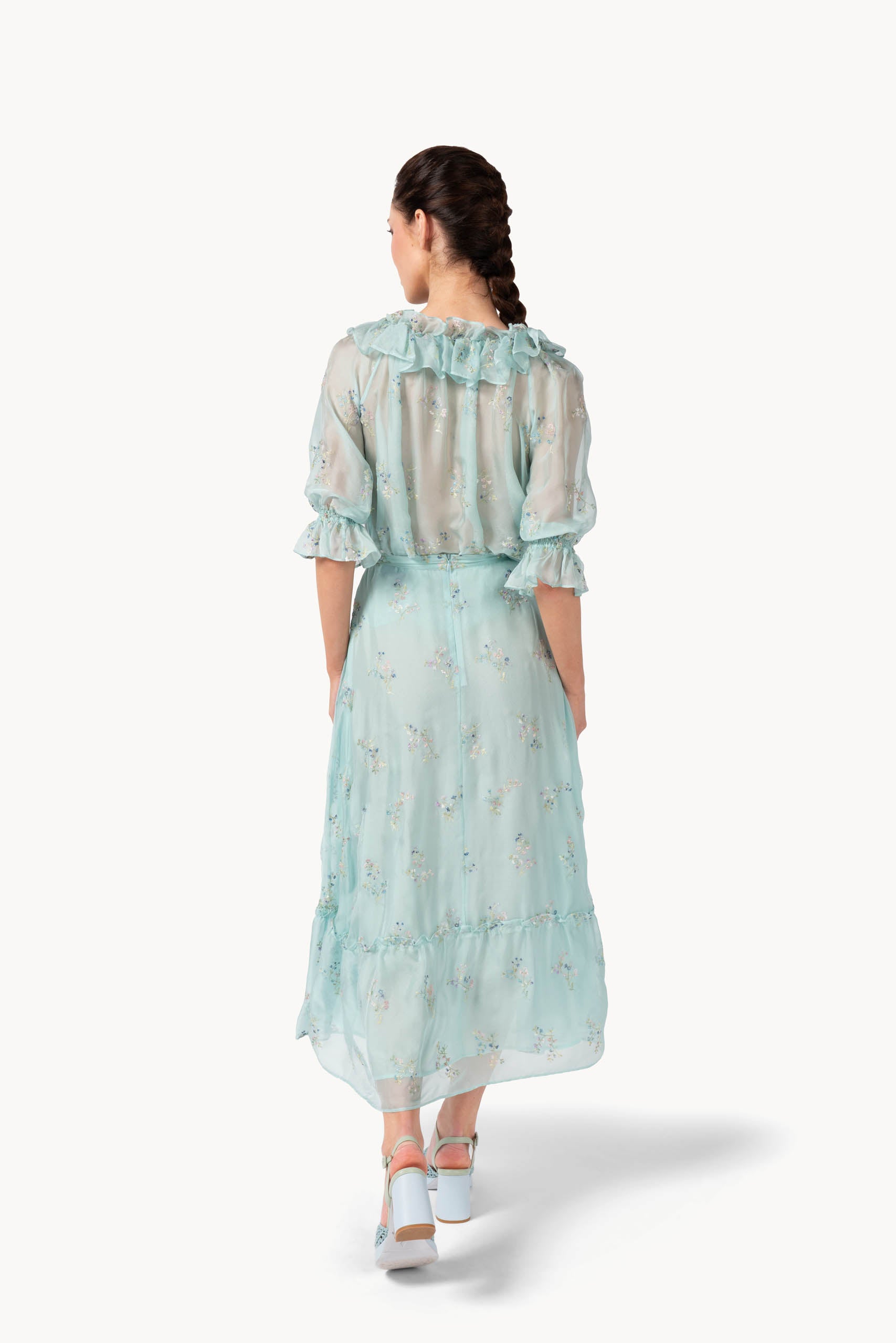 Gonna in chiffon ricamata con orlo a volant