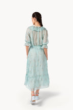 Gonna in chiffon ricamata con orlo a volant