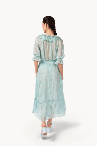 Embroidered Chiffon Ruffle-Hem Skirt