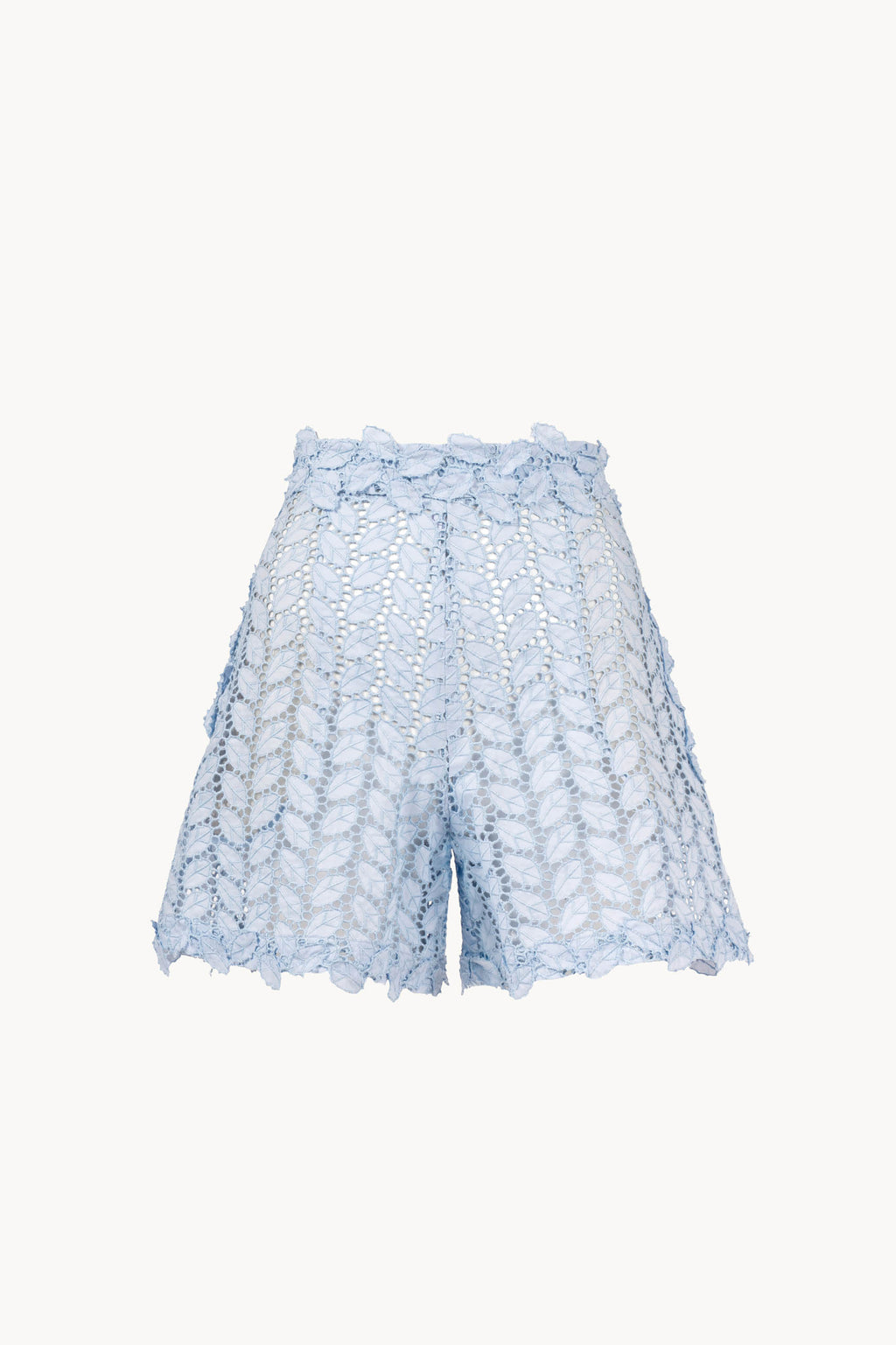Pantaloncini con motivo a foglie in sangallo