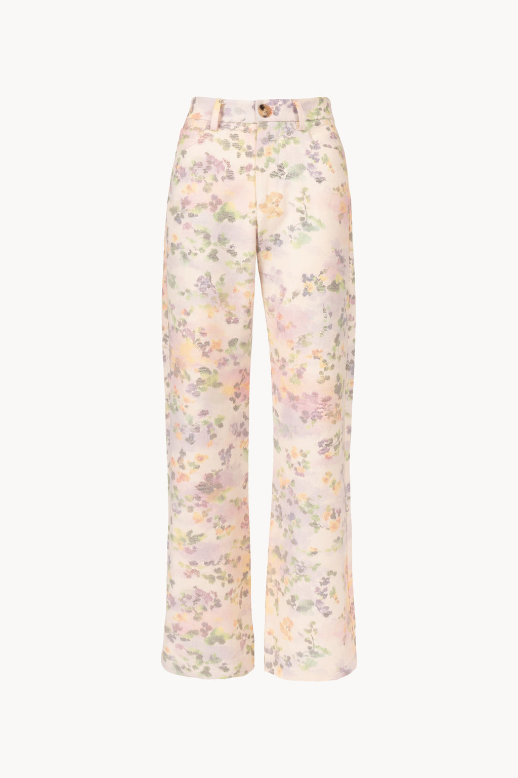 Pantaloni in cotone floreale chiné