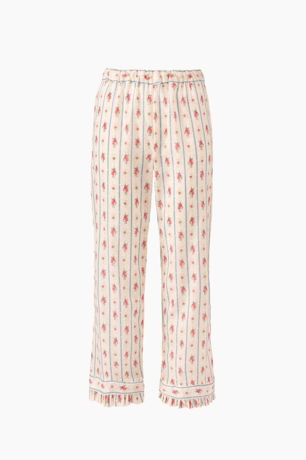 Pantaloni in cotone plumetis floreale e a righe