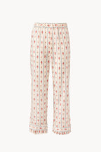 Pantaloni in cotone plumetis floreale e a righe