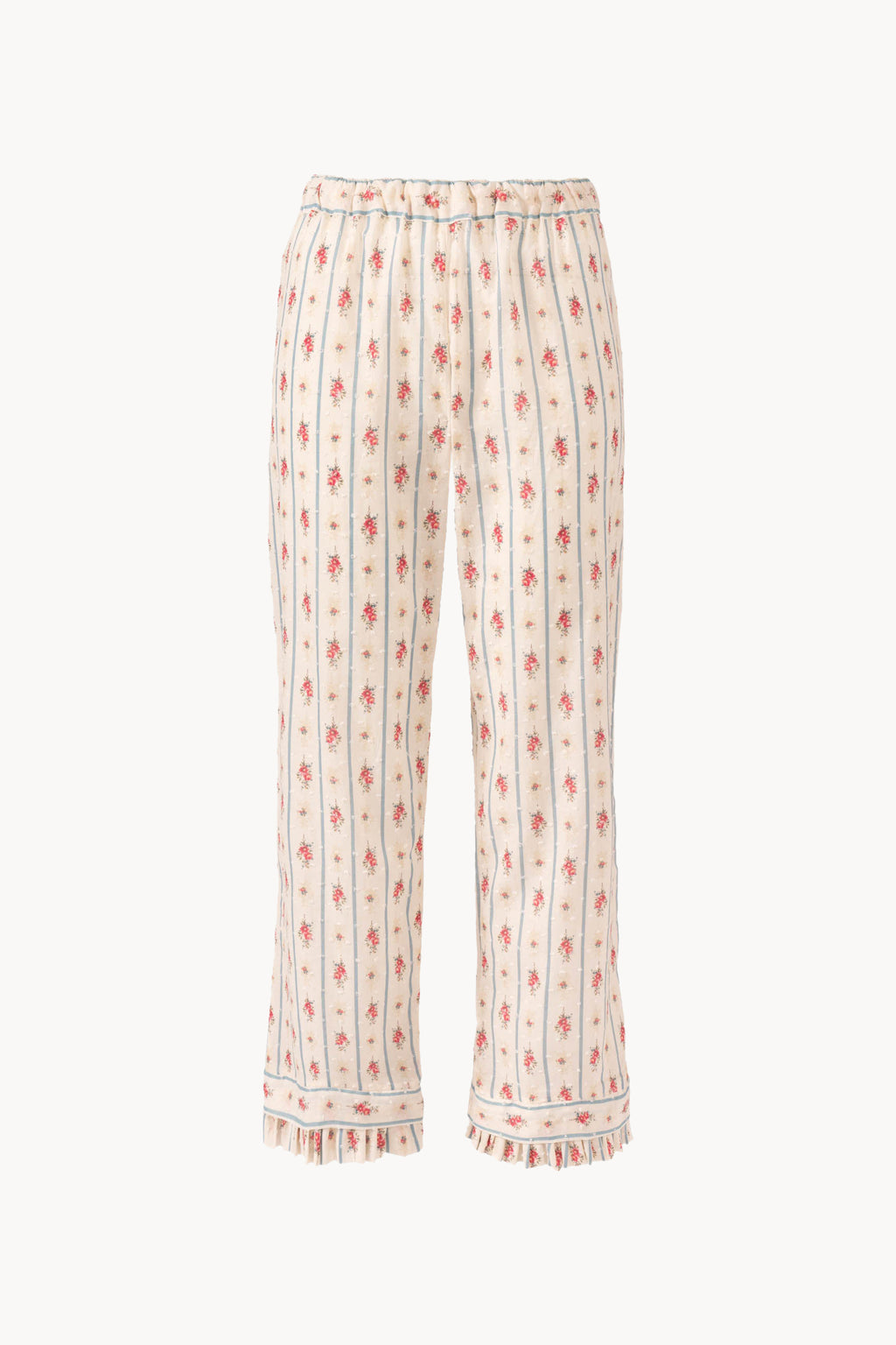 Pantaloni in cotone plumetis floreale e a righe