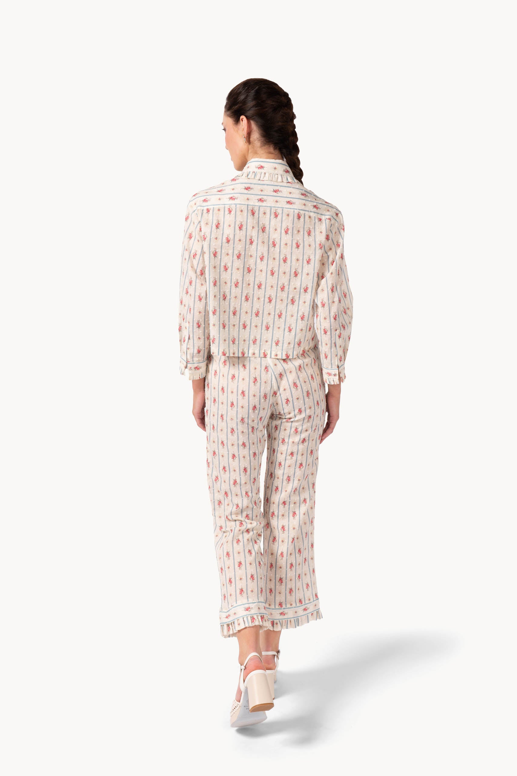 Camicia in cotone plumetis floreale e a righe