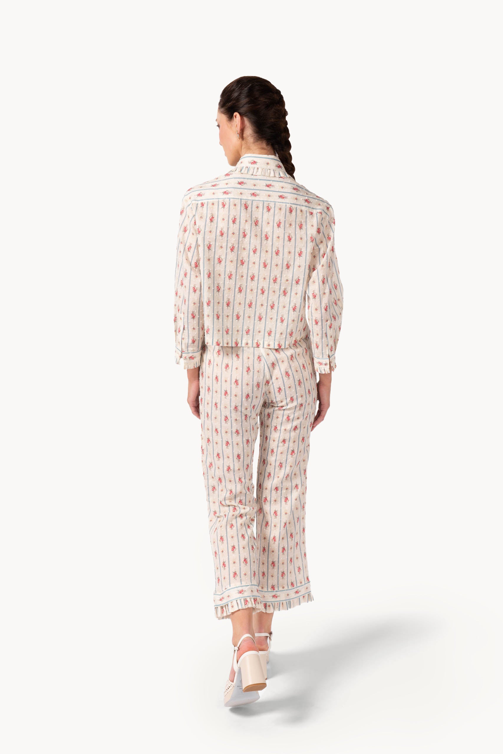 Camicia in cotone plumetis floreale e a righe
