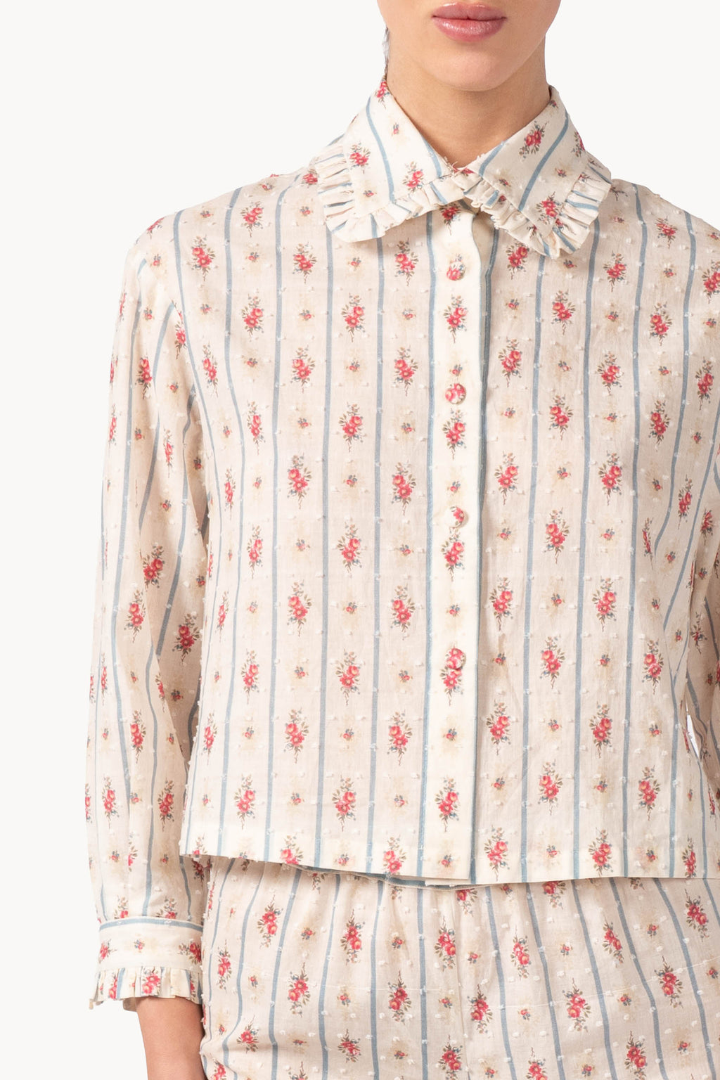 Camicia in cotone plumetis floreale e a righe