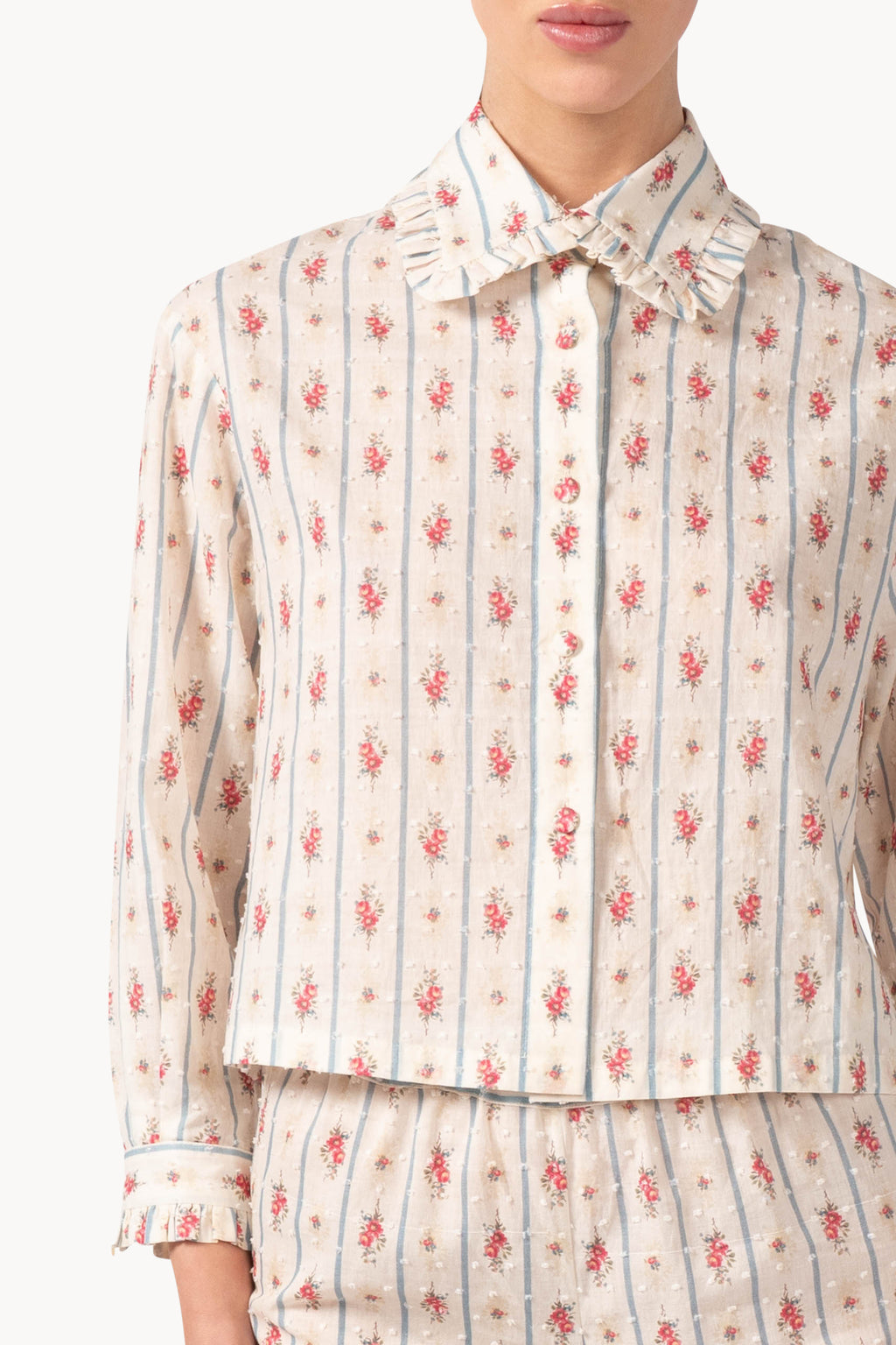 Camicia in cotone plumetis floreale e a righe