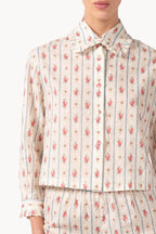 Camicia in cotone plumetis floreale e a righe