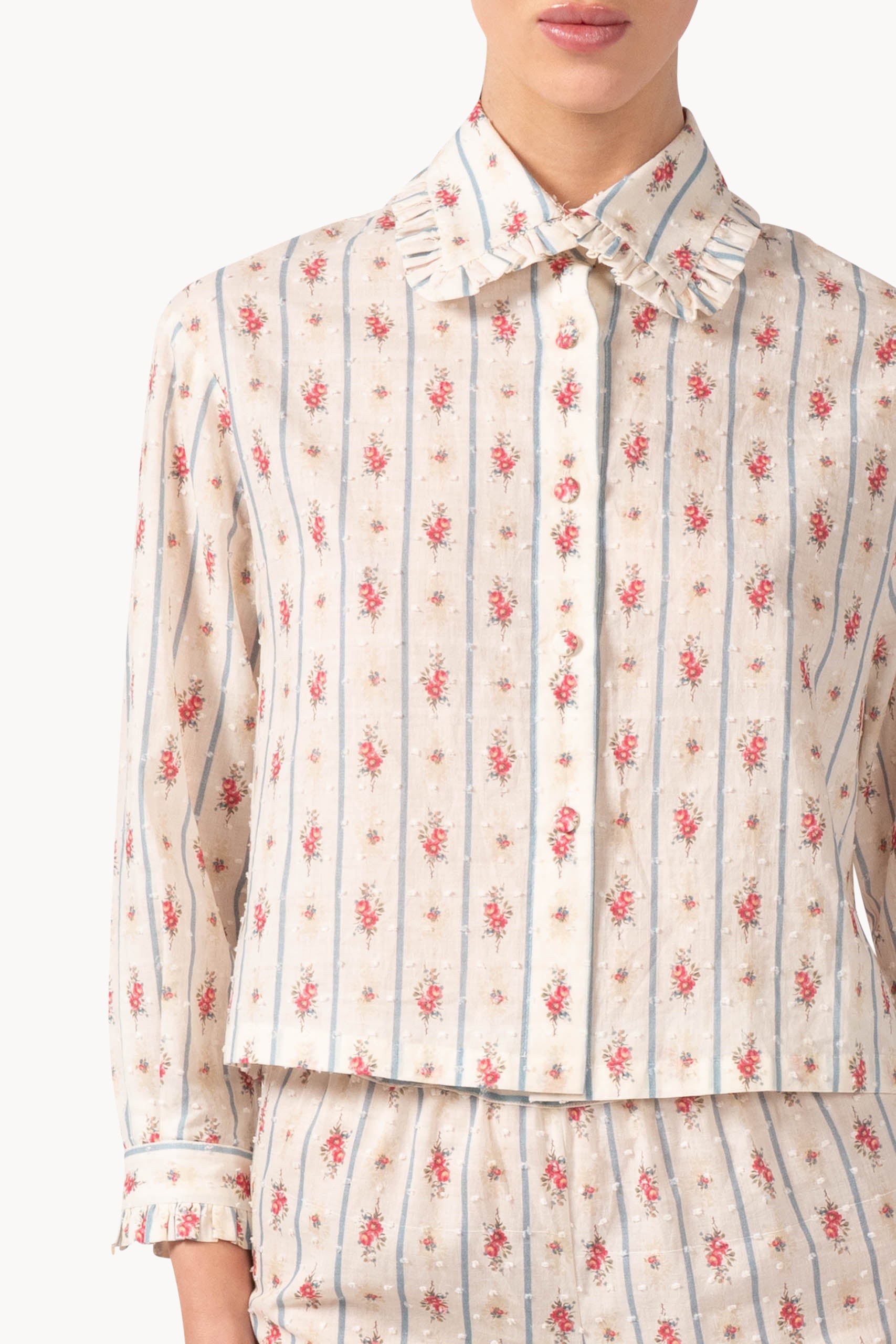 Camicia in cotone plumetis floreale e a righe