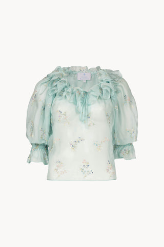 Embroidered Chiffon Ruffle-Collar Blouse