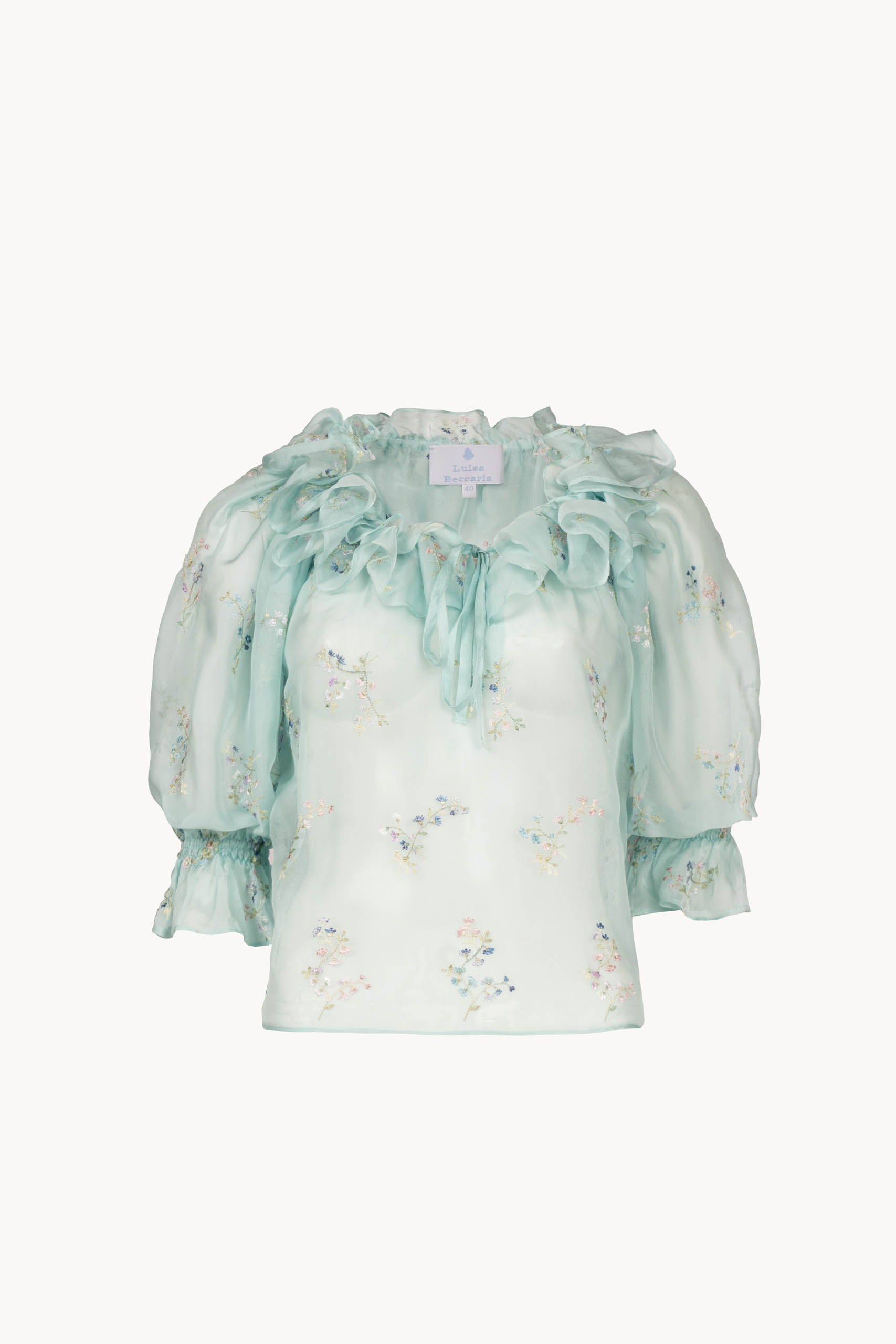 Embroidered Chiffon Ruffle-Collar Blouse