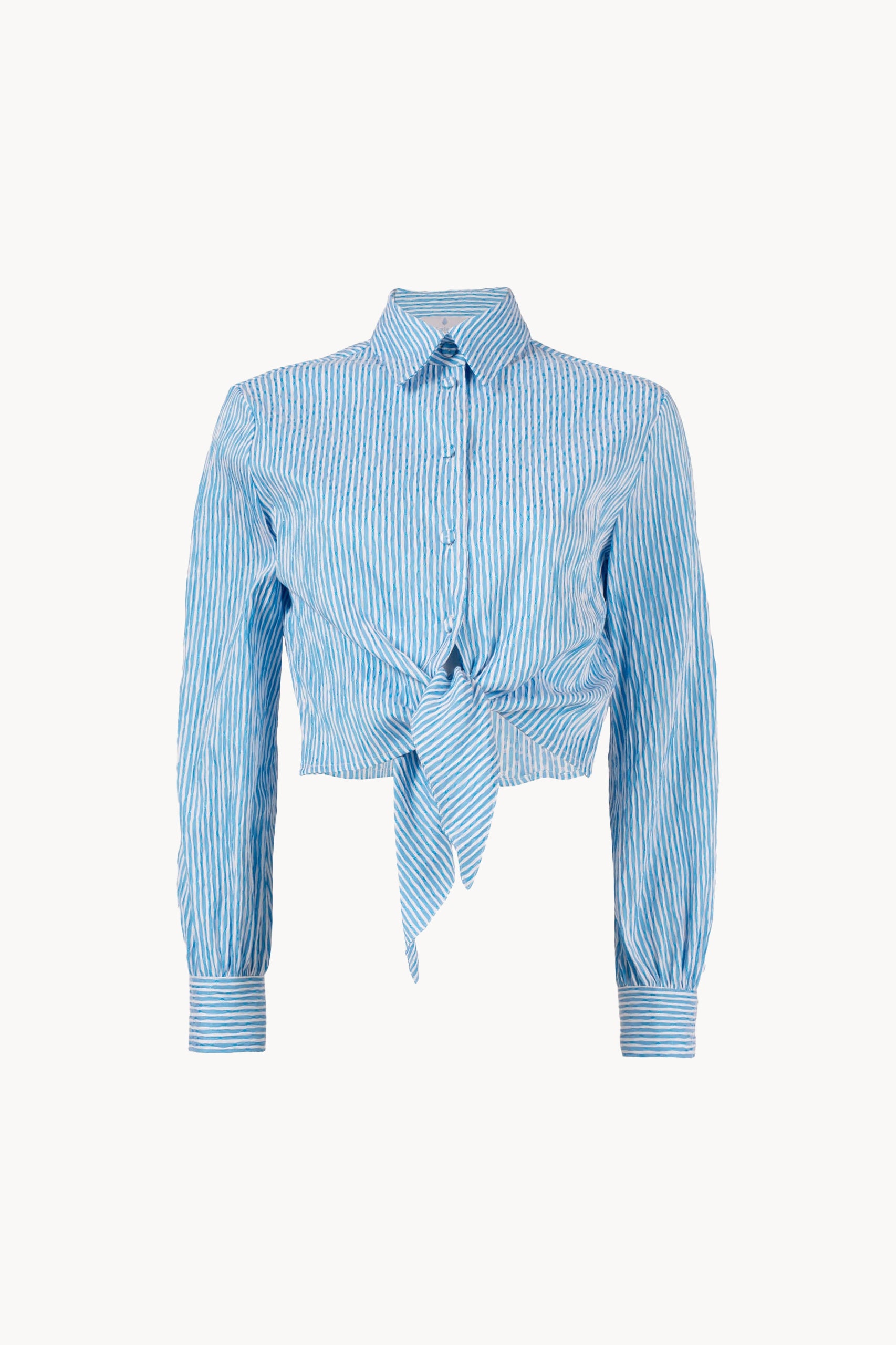 Camicia a righe in cotone elasticizzato con fiocco