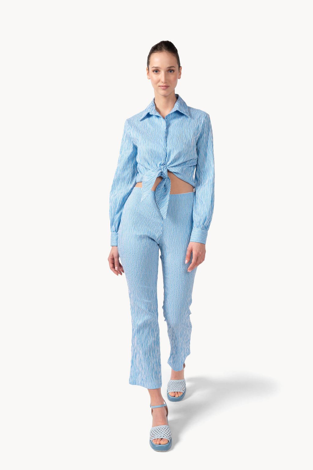 Pantaloni Capri a righe in cotone elasticizzato