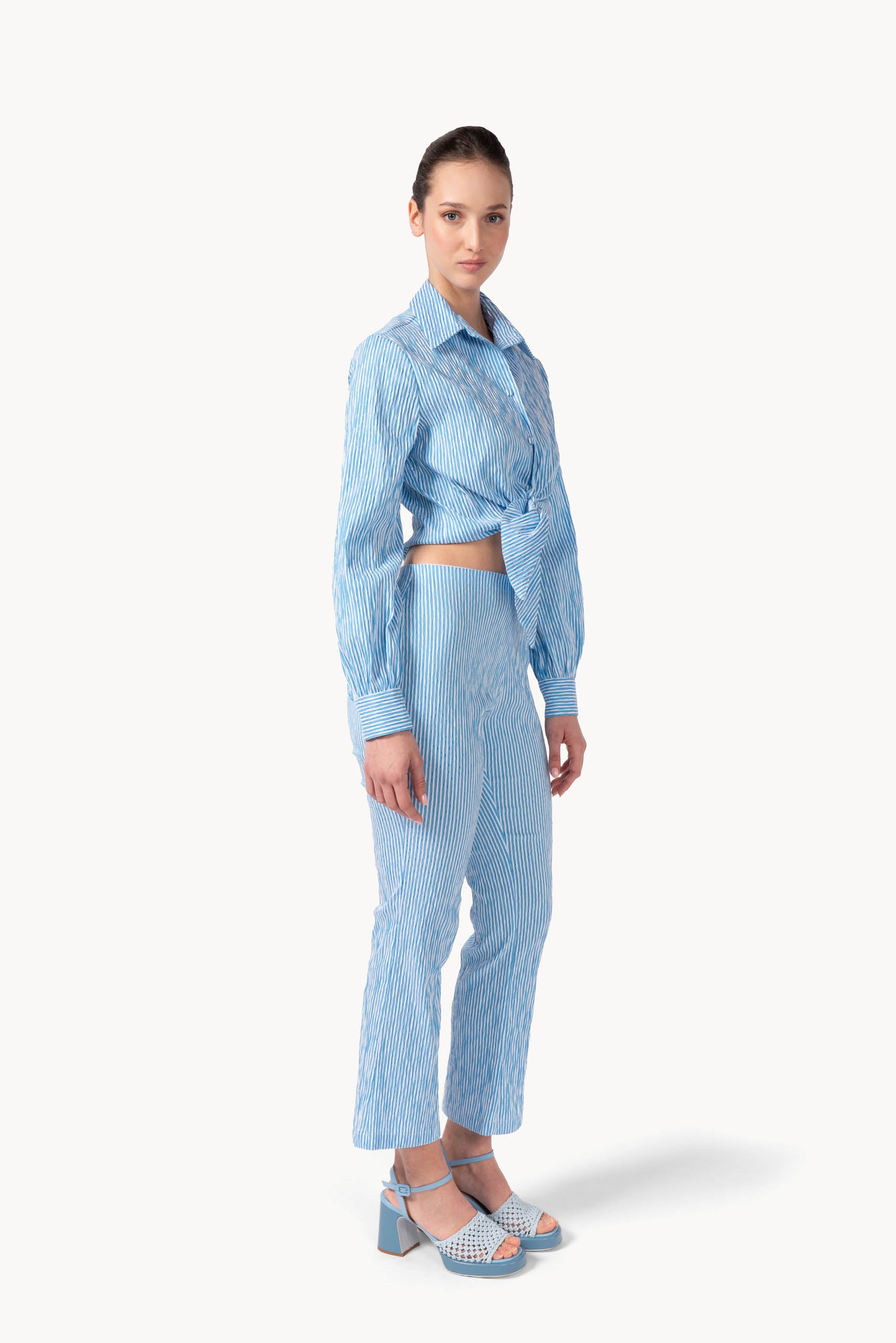 Pantaloni Capri a righe in cotone elasticizzato