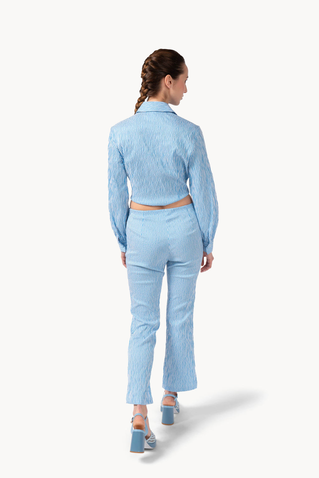 Camicia a righe in cotone elasticizzato con fiocco