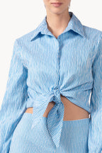 Camicia a righe in cotone elasticizzato con fiocco