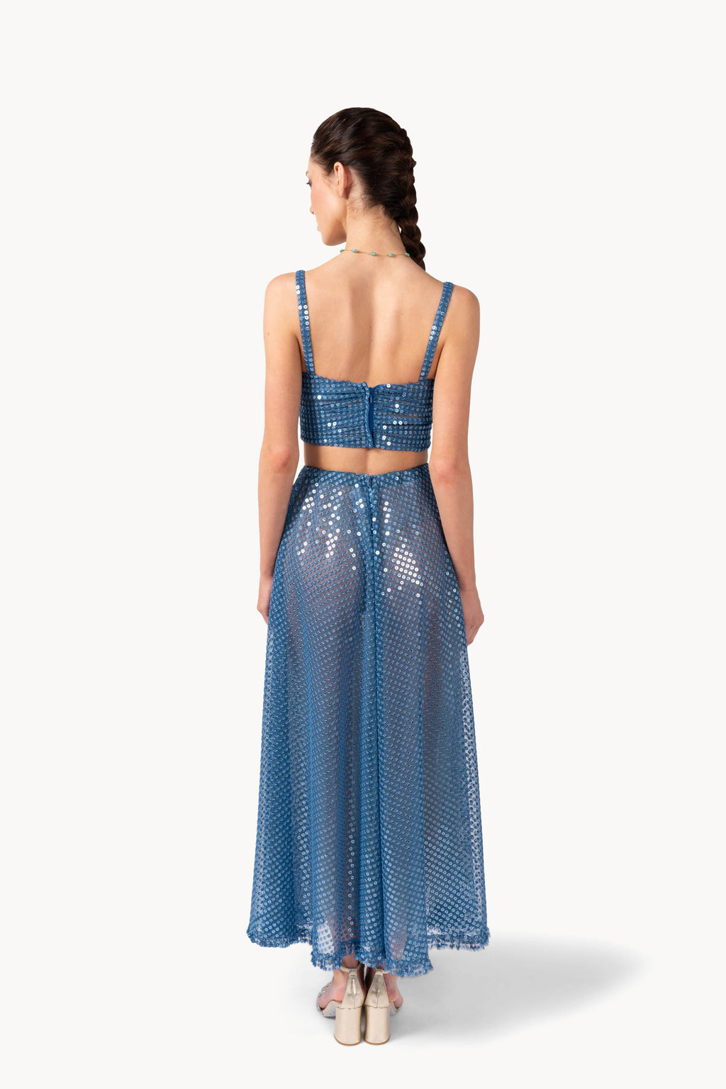 Top in tulle con paillettes