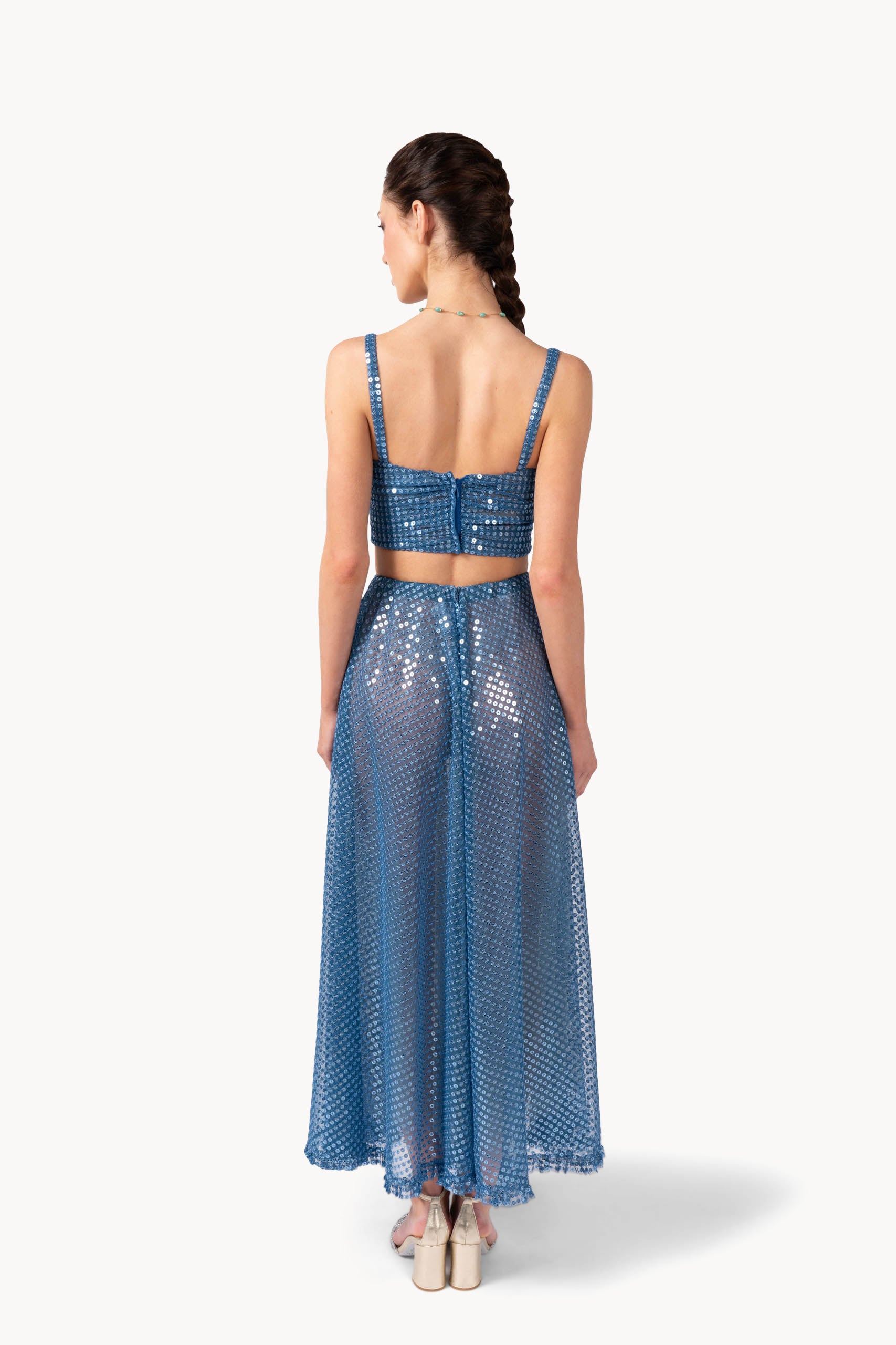 Top in tulle con paillettes
